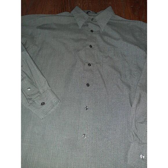 Mens 15-15.5 Arrow Wrinkle Free Dark Grey Long Sleeve Button Front Dress Shirt - Picture 2 of 3